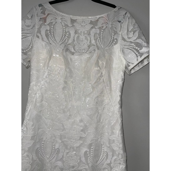 SUE WONG White Embroidered Lace Sequin Embellished Formal Wedding Dress size 12 - Picture 8 of 11